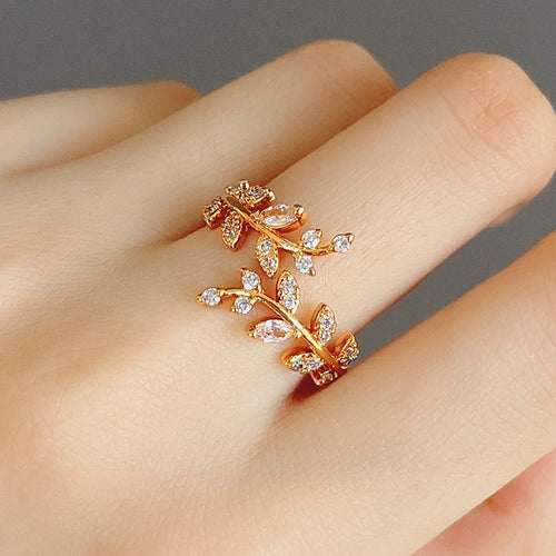 Anillo Hoja de Laurel en Circonio Otoñal oro