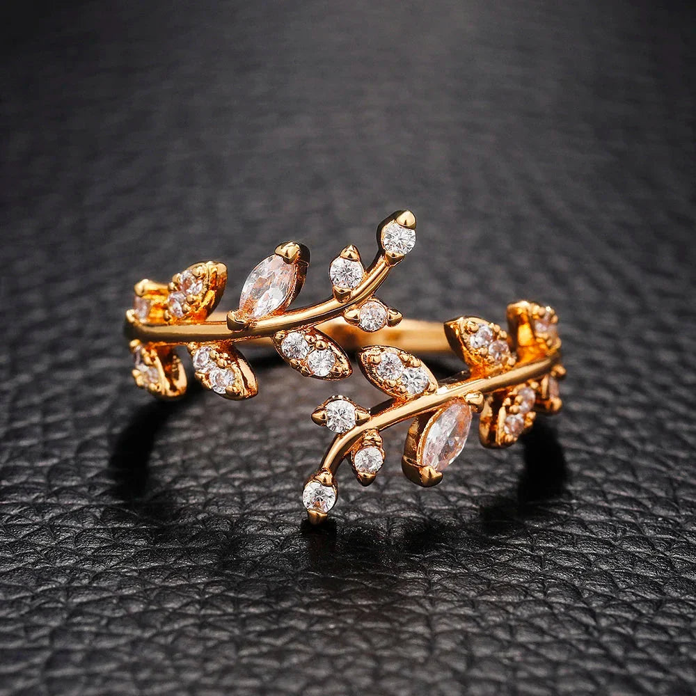 Anillo Hoja de Laurel en Circonio Otoñal oro