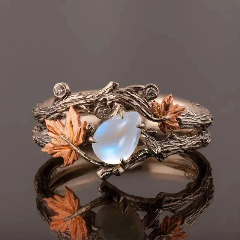 Anillo Hojas de Otoño con Perla