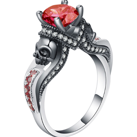 Anillo Delgado Calavera Roja