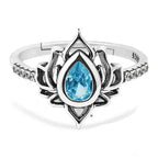 Anillo Flor de Loto Plateado para Mujer azul