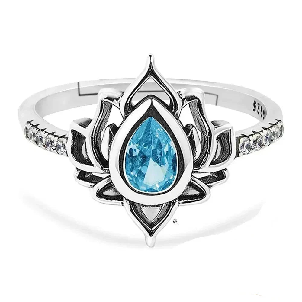 Anillo Flor de Loto Plateado para Mujer azul