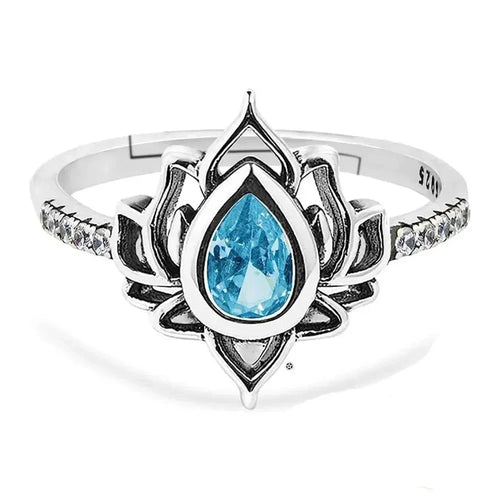 Anillo Flor de Loto Plateado para Mujer azul