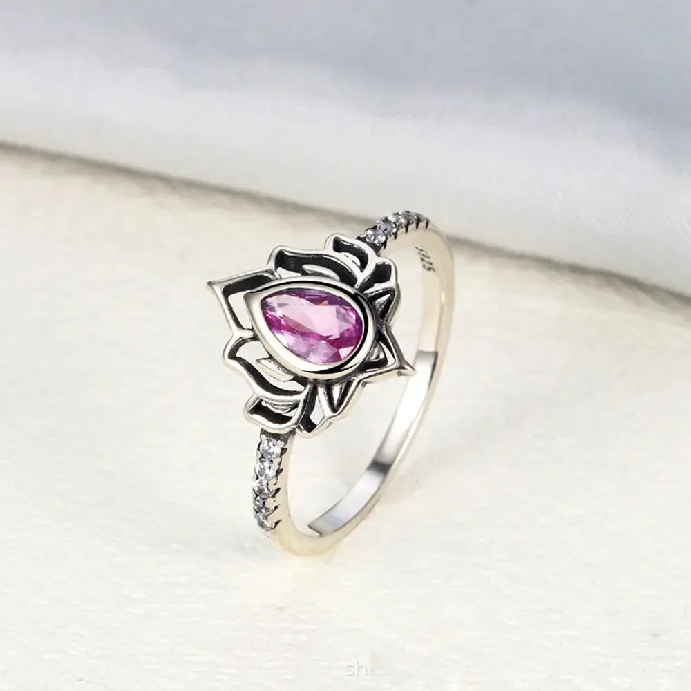 Anillo Flor de Loto Plateado para Mujer rosa