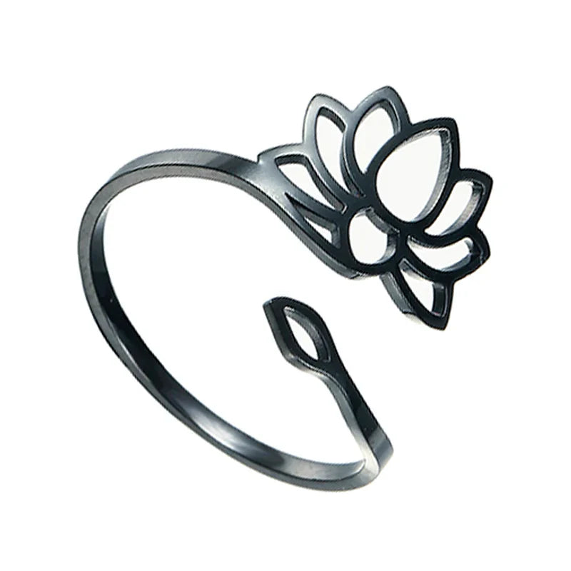 Anillo Flor de Loto para Mujer en negro