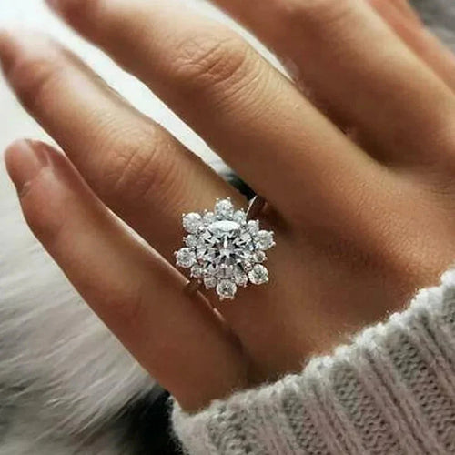 Anillo Copo de Nieve Mujer Invierno Plata Circonitas