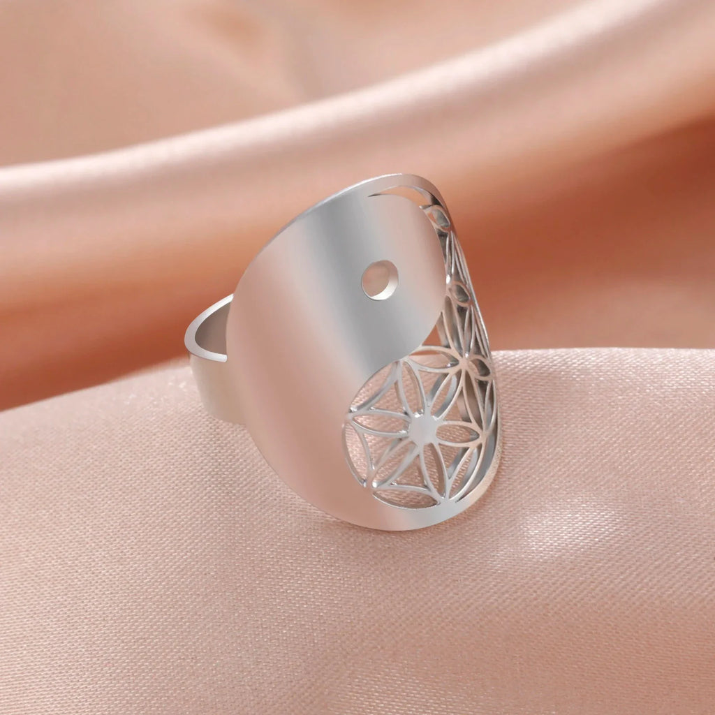 Anillo Geométrico Yin Yang plata
