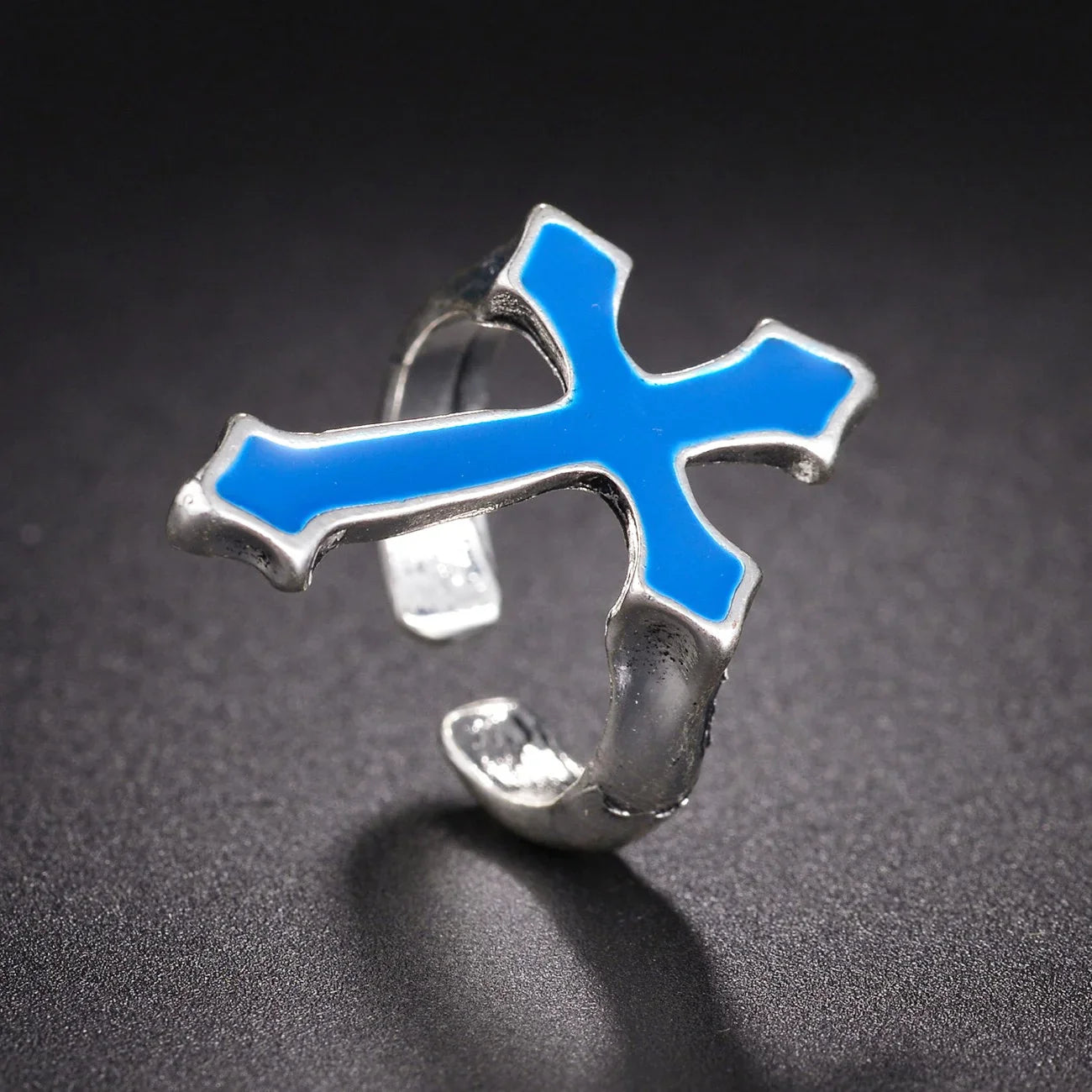 Anillo para Hombre Sello Cruz Cristiana azul