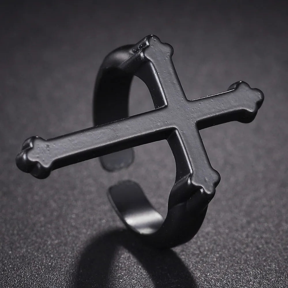 Anillo para Hombre Sello Cruz Cristiana negro