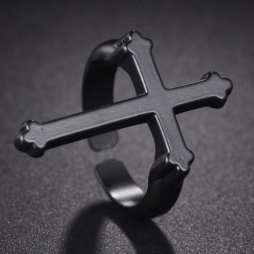 Anillo para Hombre Sello Cruz Cristiana negro