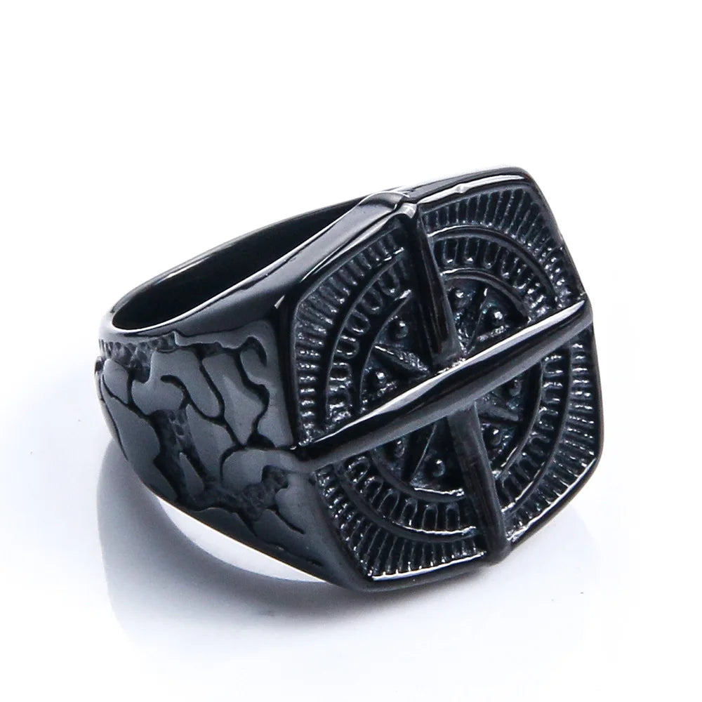 Anillo Hombre Brújula Rosa de los Vientos negro