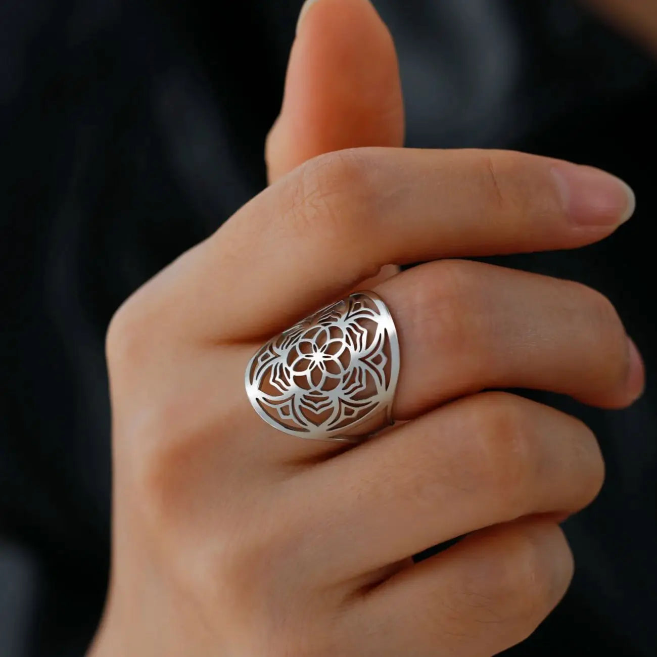 Anillo Mandala Mujer Flor de plata