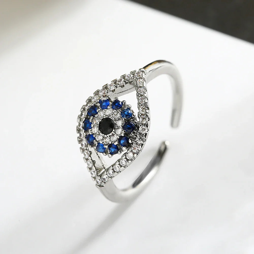 Anillo Ojo Turco Azul Zirconia en plata