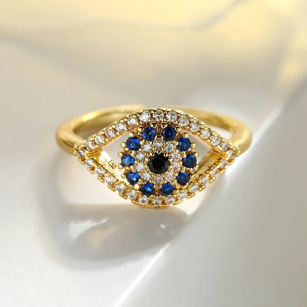 Anillo Ojo Turco Azul Zirconia en oro