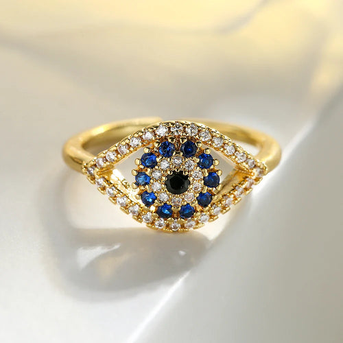 Anillo Ojo Turco Azul Zirconia en oro