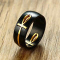 Anillo con Motivo de Cruz Egipcia Negro y Oro