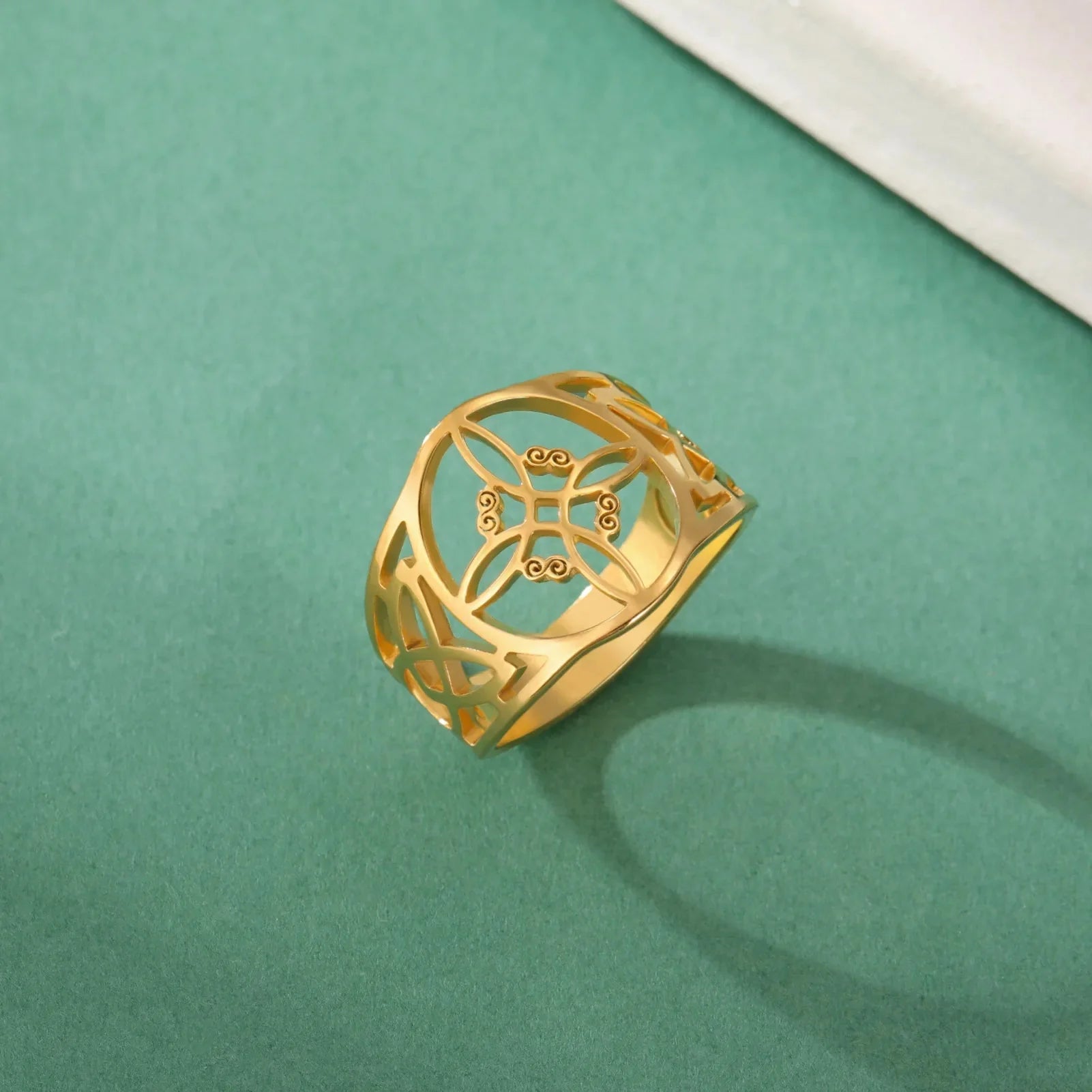 Anillo Nudo de Bruja para Mujer Protección Anillo Wicca de oro