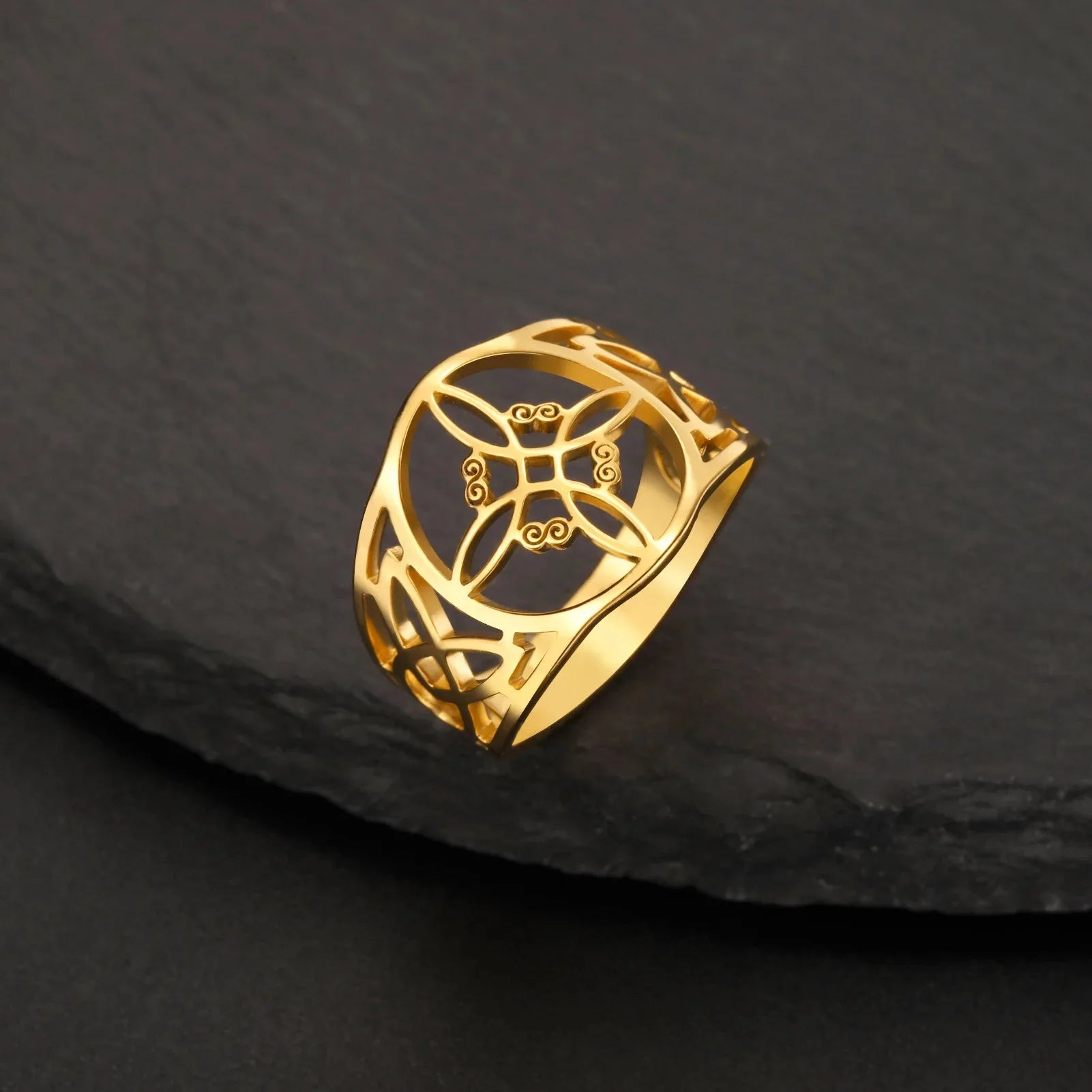 Anillo Nudo de Bruja para Mujer Protección Anillo Wicca de oro