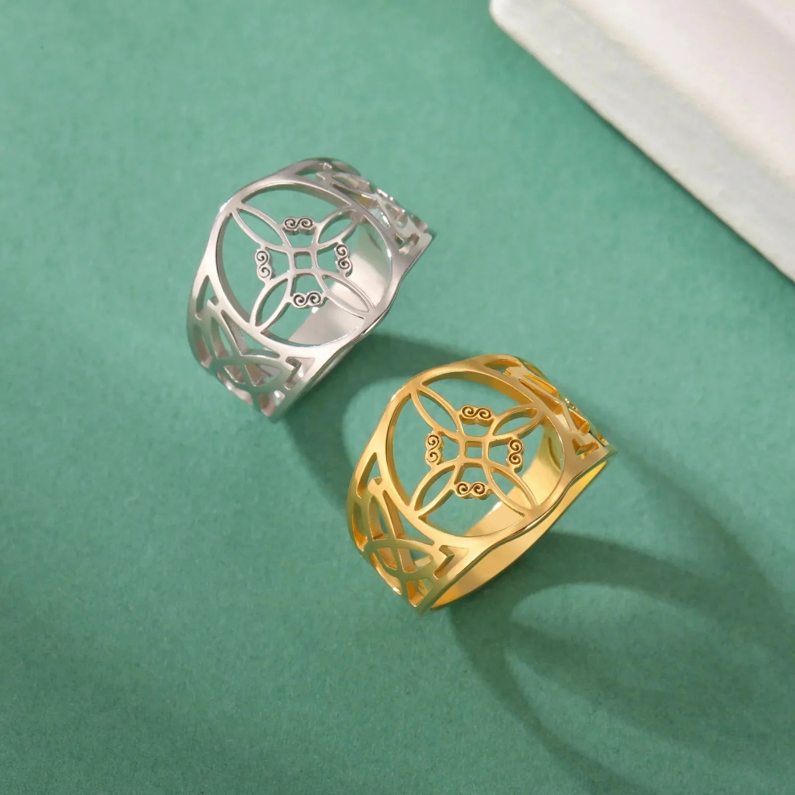 Anillo Nudo de Bruja para Mujer Protección Anillo Wicca de oro
