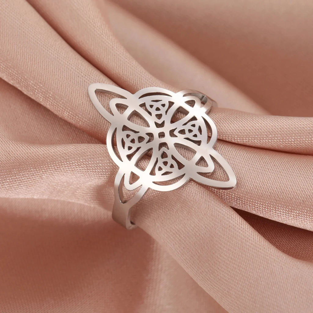 Anillo Nudo de Bruja Protección Anillo Mujer Wicca plata
