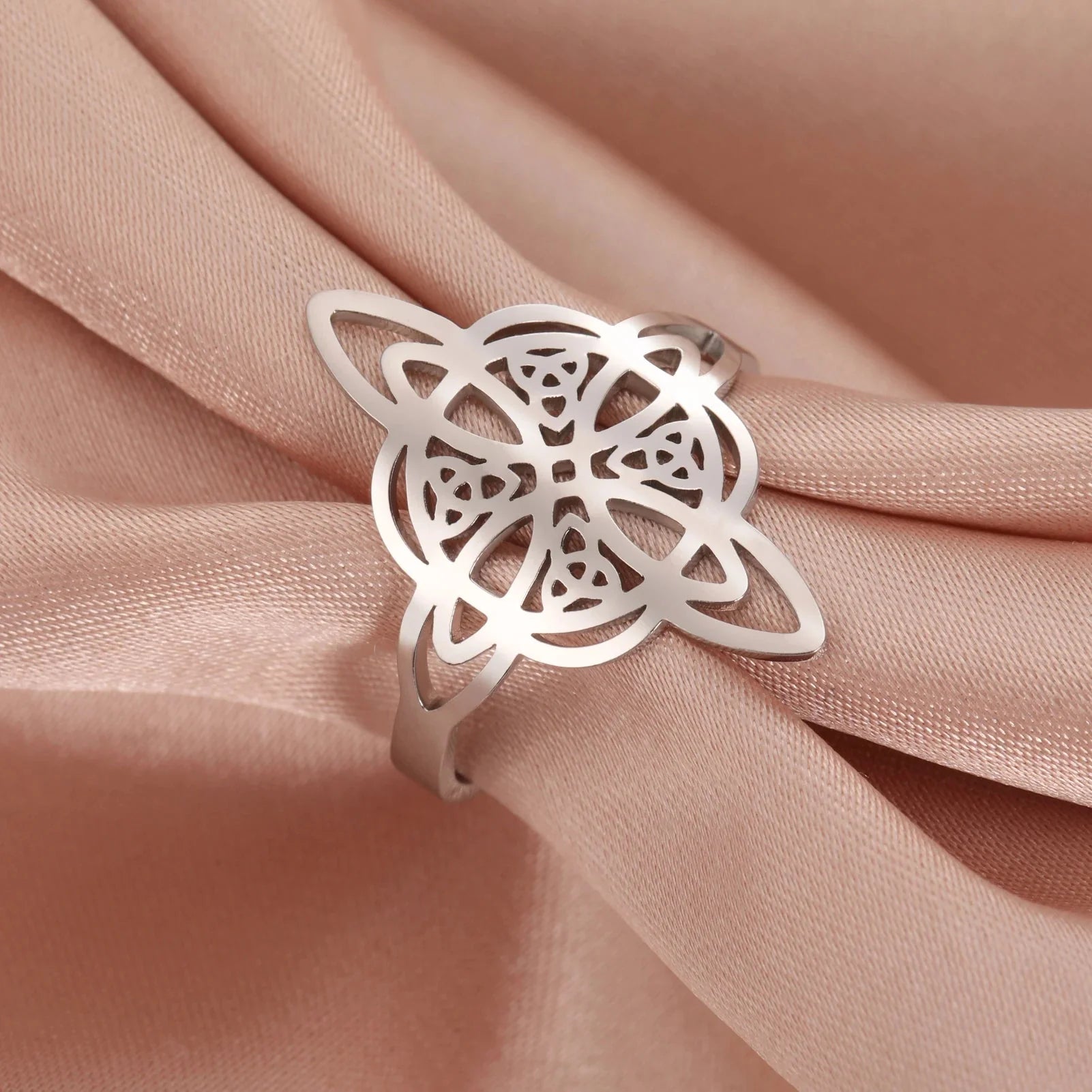Anillo Nudo de Bruja Protección Anillo Mujer Wicca plata