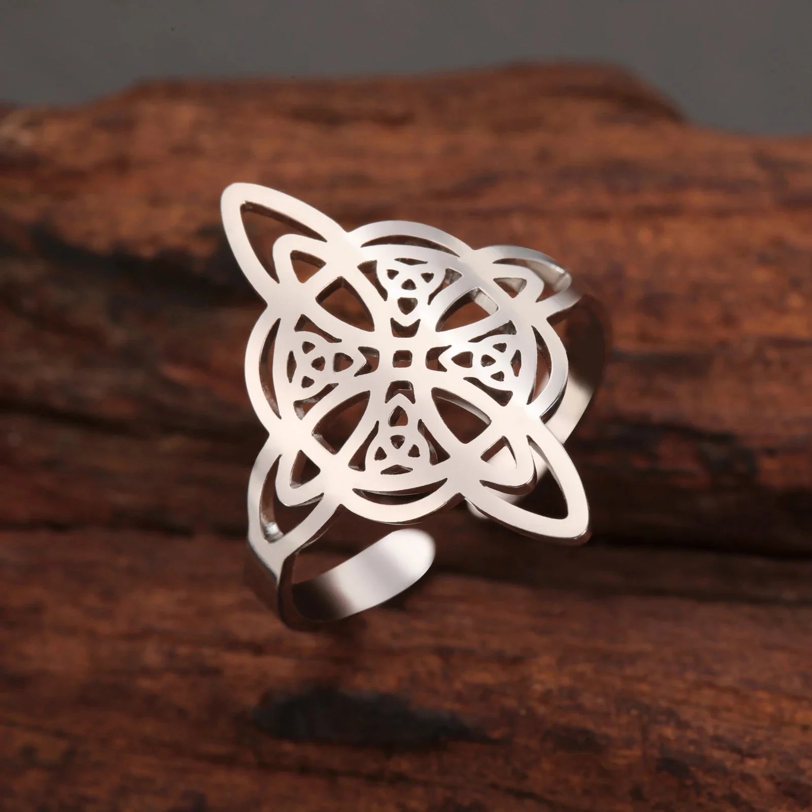 Anillo Nudo de Bruja Protección Anillo Mujer Wicca plata