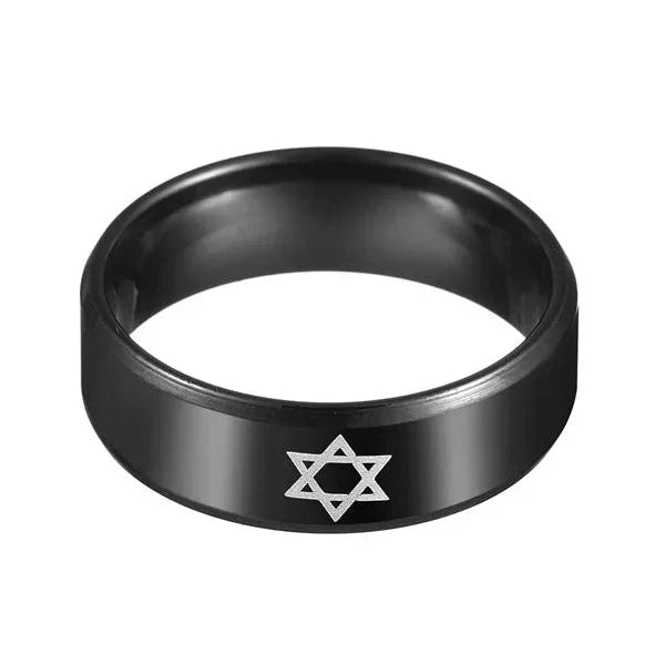 Anillo negro con la estrella de David, símbolo judío
