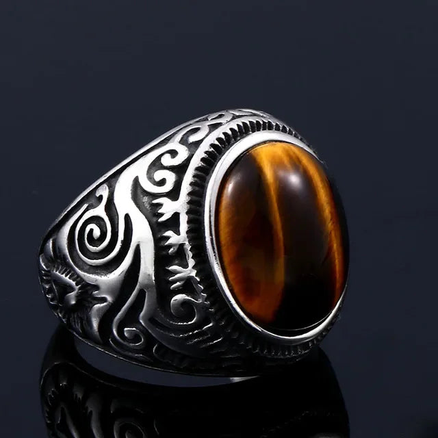 Anillo Ojo de Tigre para Hombre Decorado en plata