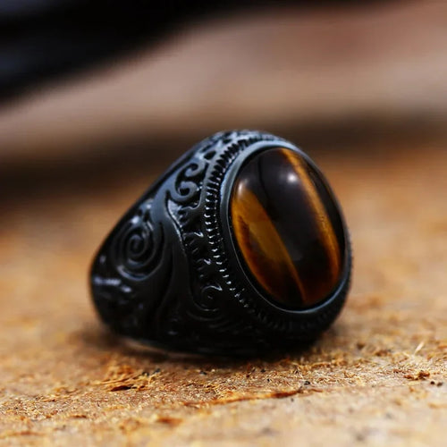 Anillo Ojo de Tigre para Hombre Decorado en negro