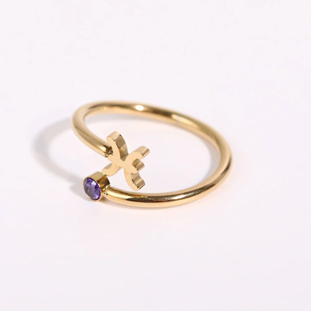 Anillo de Oro Signo del Zodiaco 12 Constelaciones piscis