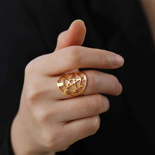Anillo Pentáculo de Brujería Anillo Wicca oro