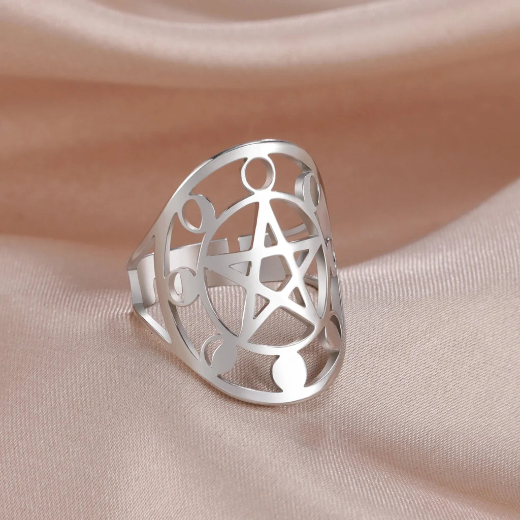 Anillo Pentáculo de Brujería Anillo Wicca plata