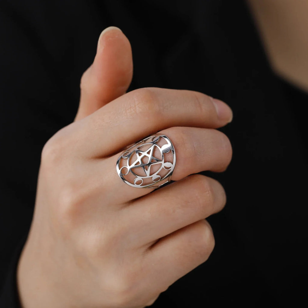 Anillo Pentáculo de Brujería Anillo Wicca plata