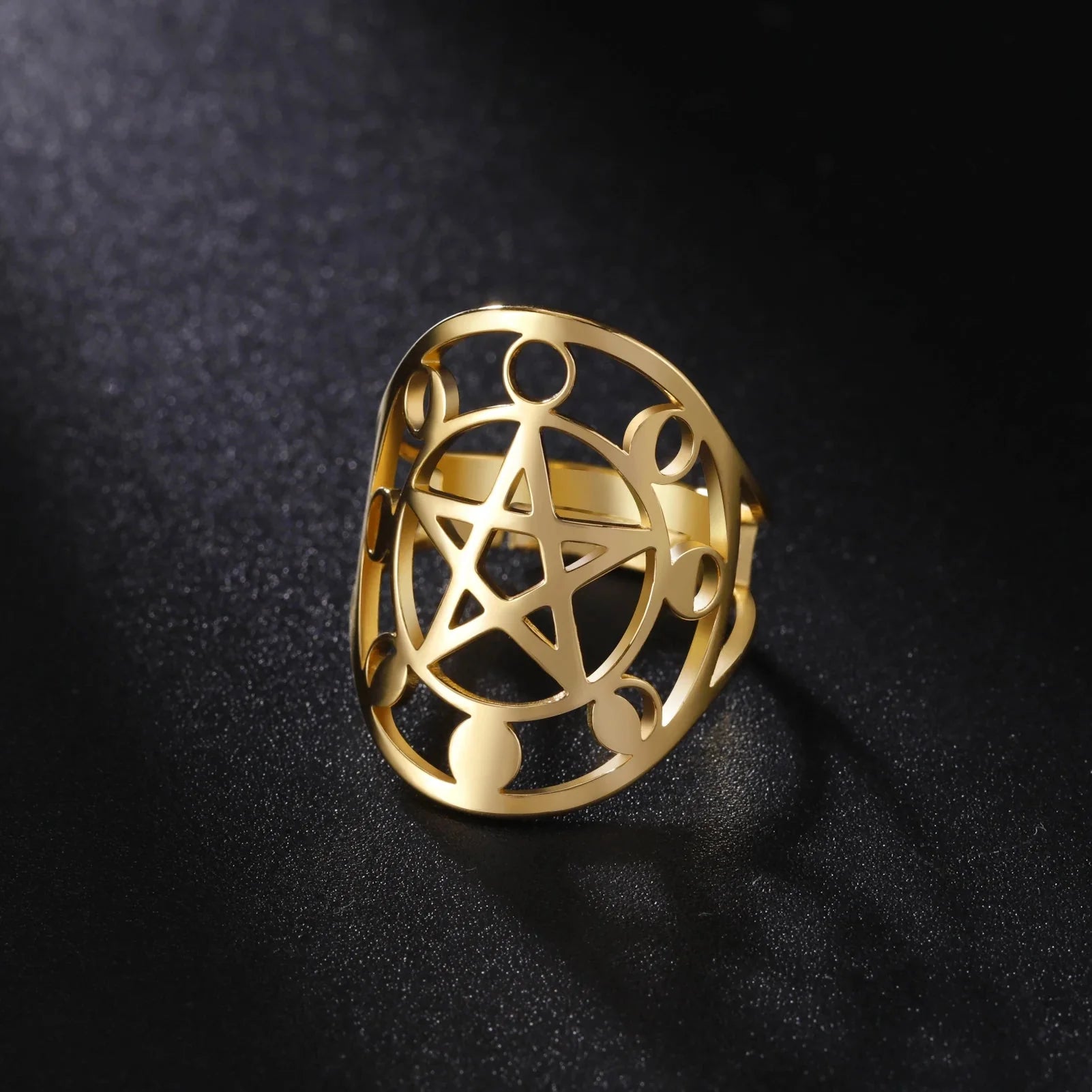 Anillo Pentáculo de Brujería Anillo Wicca oro