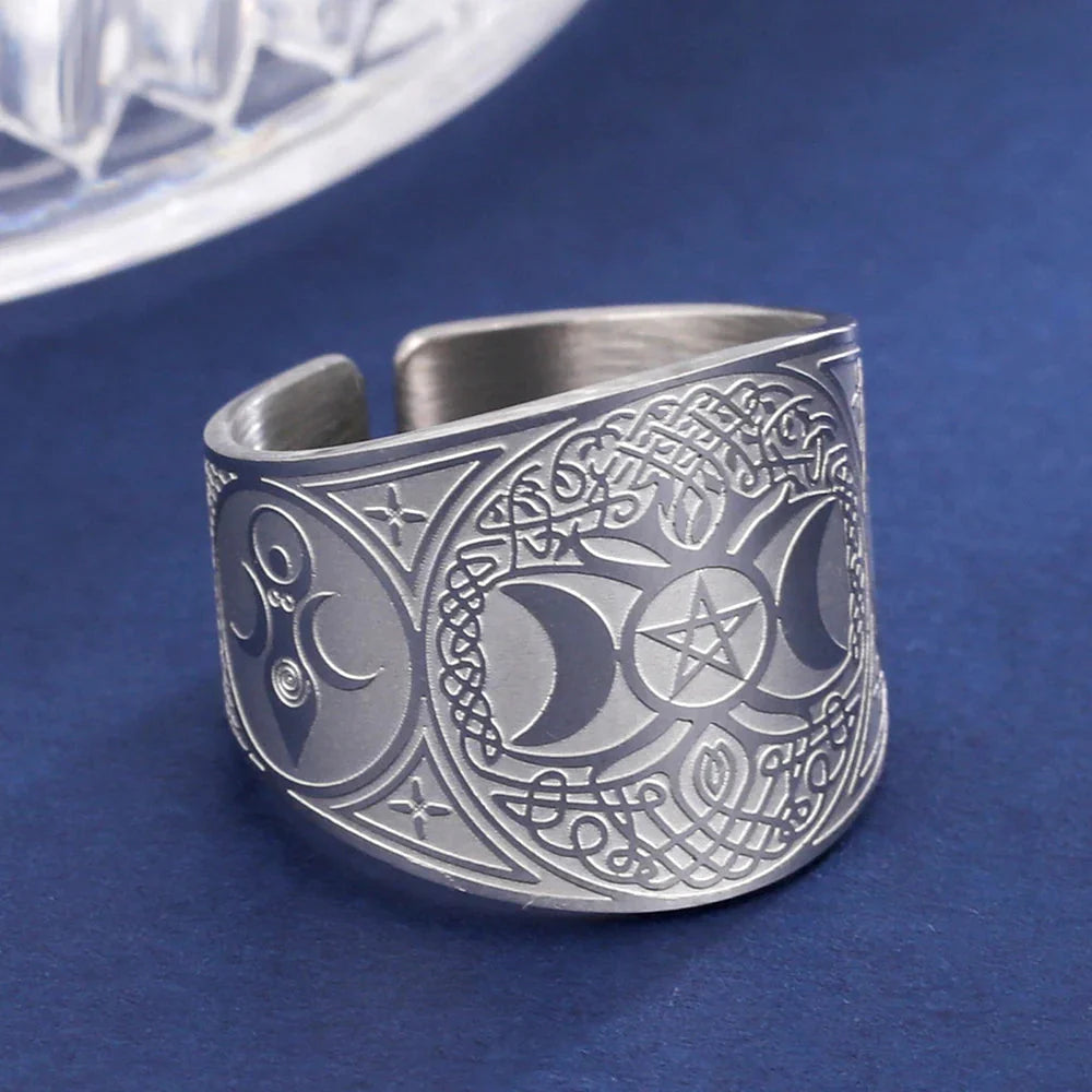 Anillo Pentagrama Tetragrama Brujería Hechicería plata
