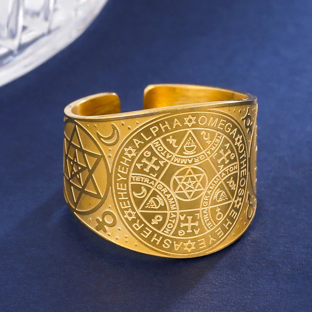Anillo Pentagrama Tetragrama Brujería Hechicería oro