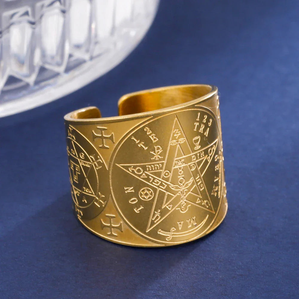 Anillo Pentagrama Tetragrama Brujería Hechicería oro