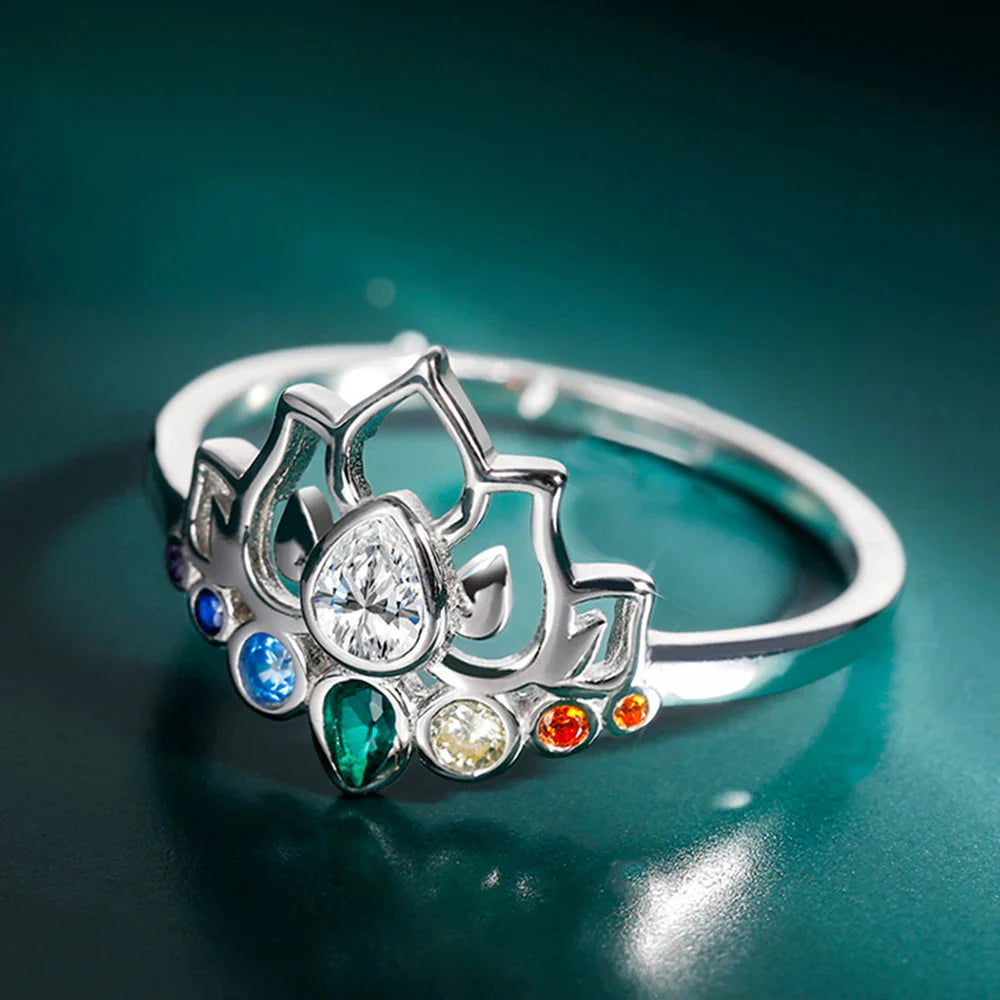 Anillo Piedra 7 Chakras Flor de Loto 