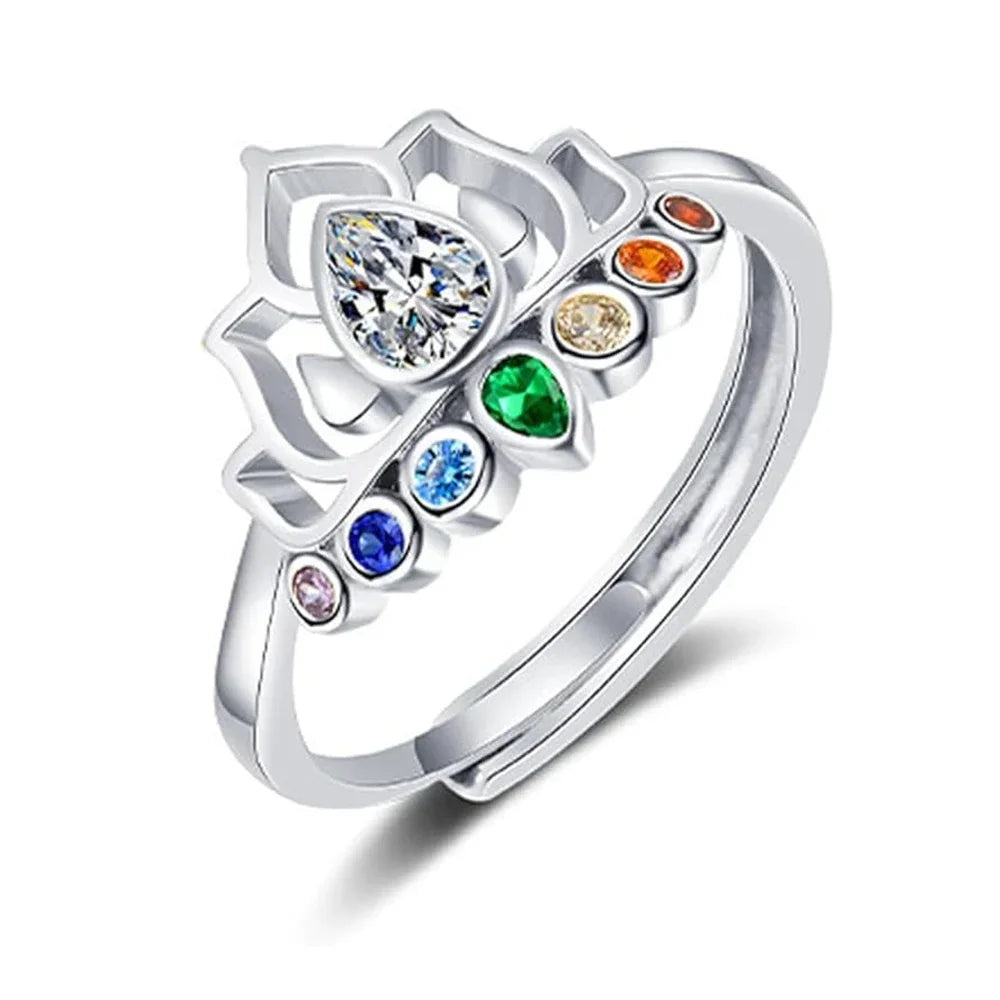 Anillo Piedra 7 Chakras Flor de Loto 