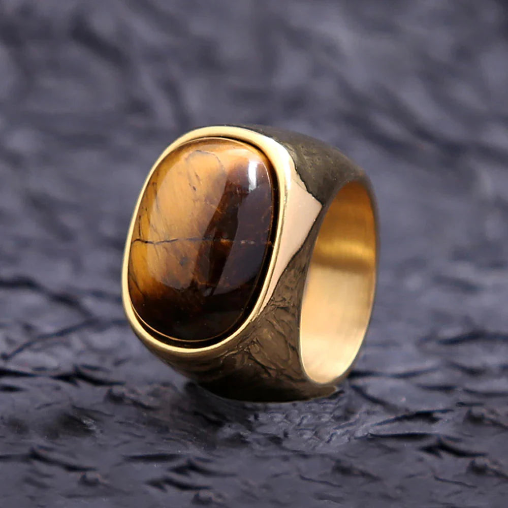 Anillo con piedra Ojo de Tigre para Hombre y Mujer en oro