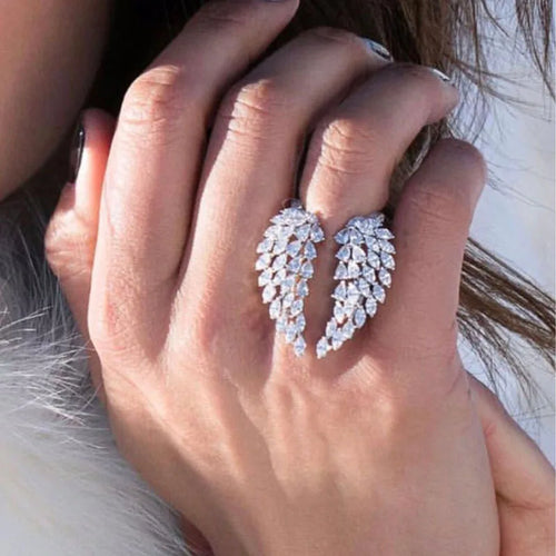 Anillo Pluma en Circonio plateado