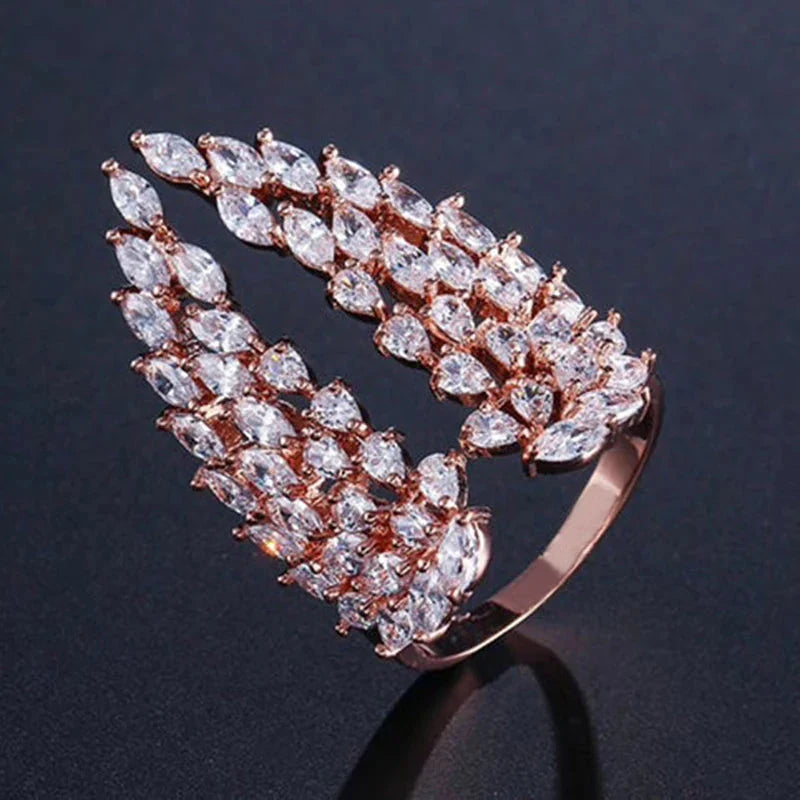 Anillo Pluma en Circonio oro rosa
