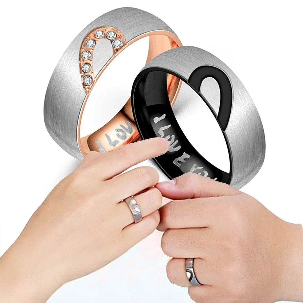 Anillo Prueba de Amor "I Love You" con Corazón Negro o Cristal rosa dorado