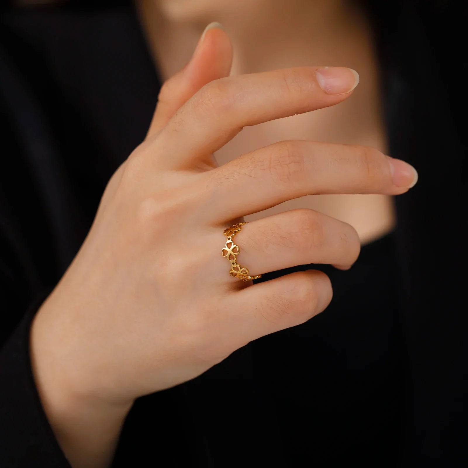 Anillo Retro con Tréboles de 4 Hojas para Mujer oro