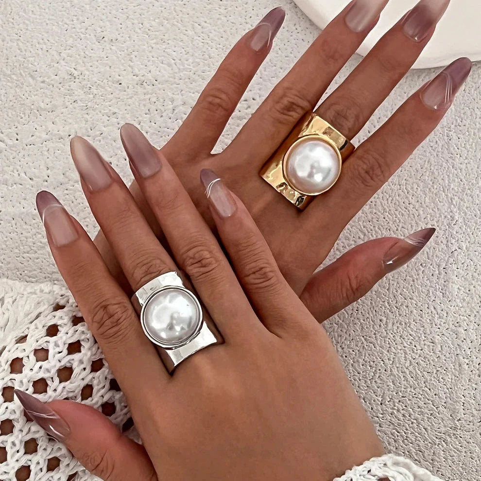 Anillo Retro para Mujer con Perla plateada