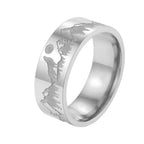 Anillo Retro Montañas León y Sol de plata