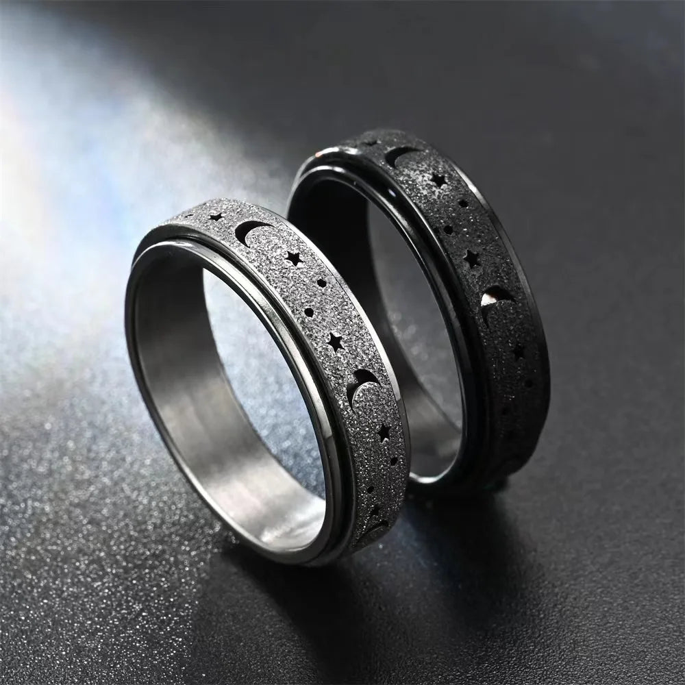 Anillo Giratorio con Crescientes de Luna para Hombre en negro