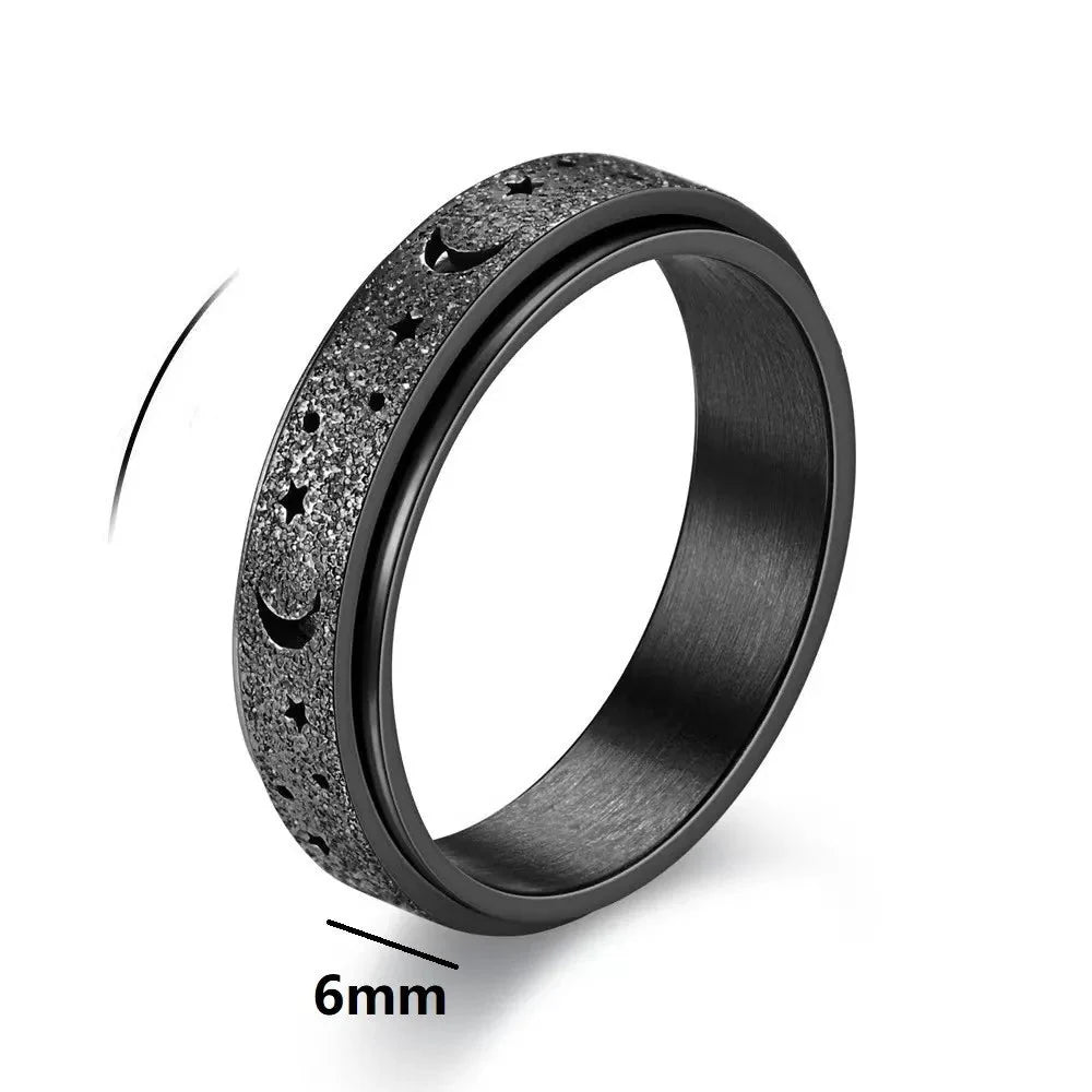 Anillo Giratorio con Crescientes de Luna para Hombre en negro