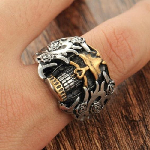 Anillo Cabeza de Calavera Plata y Oro