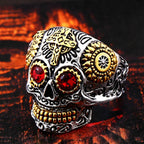 Anillo Calavera Mexicana ojos rojos